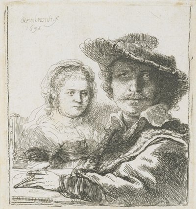 Rembrandt en zijn vrouw Saskia door Rembrandt van Rijn